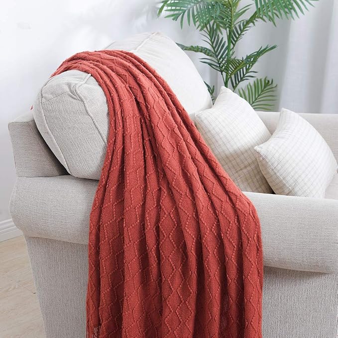 BOURINA Rust Throw Blanket 60x80 Inches Throw Textured Solid Soft Sofa Throw - Image 2