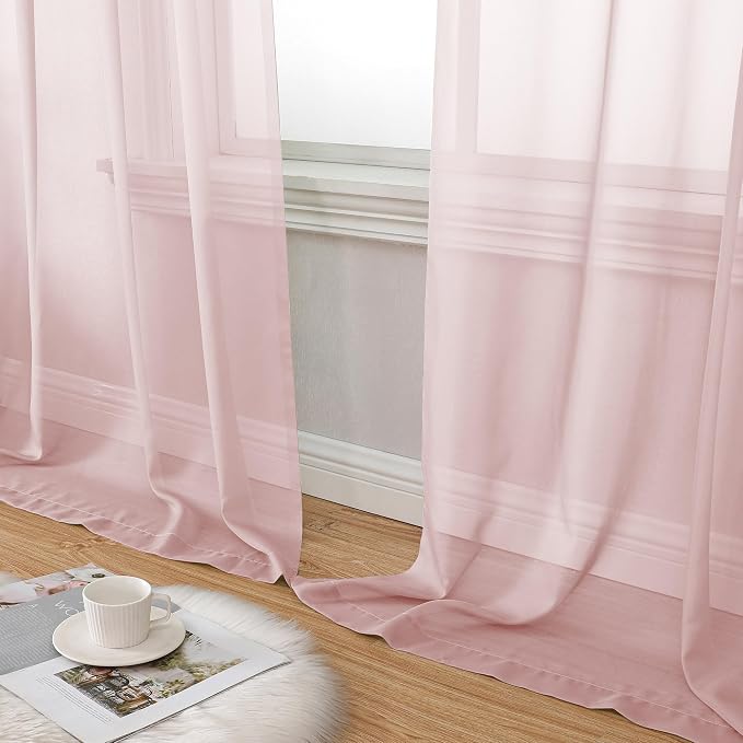 Aiyufeng Blush Pink Sheer Curtains 96 Inches Long 2 Panels Set, Light Filtering - Image 8