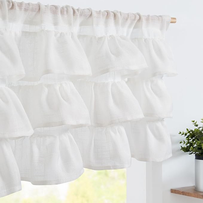 jinchan Ruffled Valance Curtain Slubbed Crossed Kitchen Valance Vintage by JINCHAN