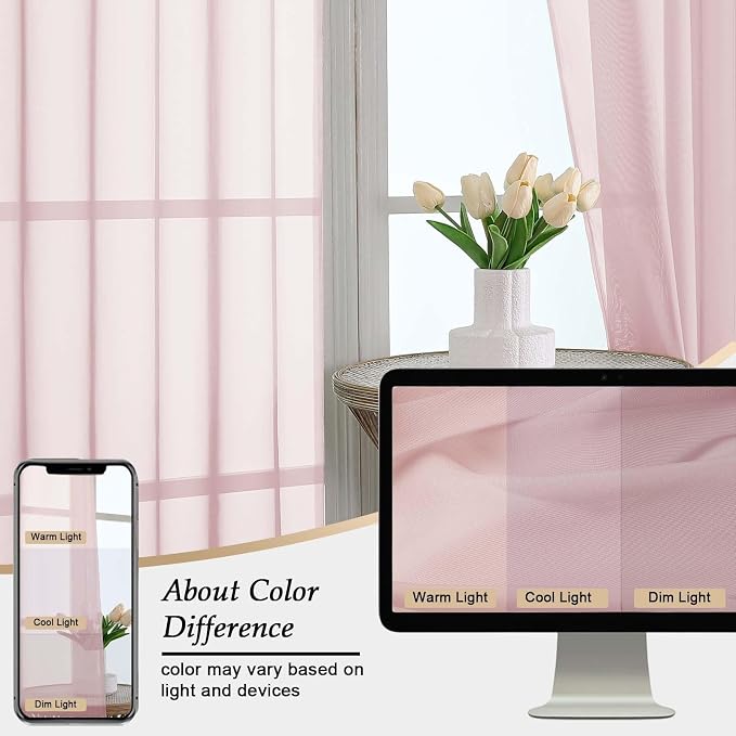 Blush Sheer Curtains for Bedroom Living Room 96 Inches Long 2 Panels, Modern - Image 7
