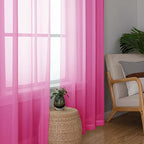 Lecloud Hot Pink Sheer Curtains 63 Inch Length 2 Pcs, Solid Voile Long Light - Image 2