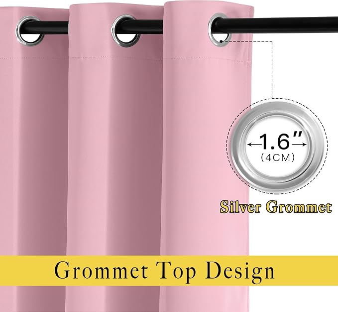 NICETOWN Crystal Pink Blackout Living Room Curtains 110 inches Long, Grommet - Image 2