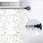 MRTREES Voile Sheer Curtain Valances, Leaves Embroidered Valance Curtains Rod - Image 2