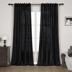 Black Linen Curtains 84 inches Long 2 Panels by Nanspring