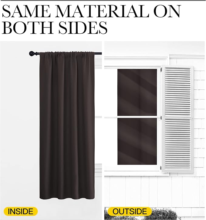 NICETOWN Window Curtains for Bedroom, Toffee Brown, 2 Panels, W42 x L48 -Inch - Image 5