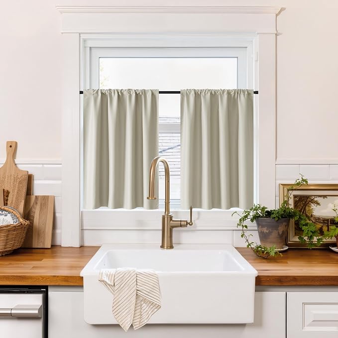 RYB HOME 100% Blackout Bathroom Curtains Over Sink 24 inches Long, Heat & UV by RYBHOME