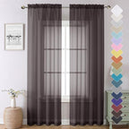 Lecloud Sheer Curtains 90 Inch Long 2 Panels, Chocolate Light Filtering Living by Lecloud