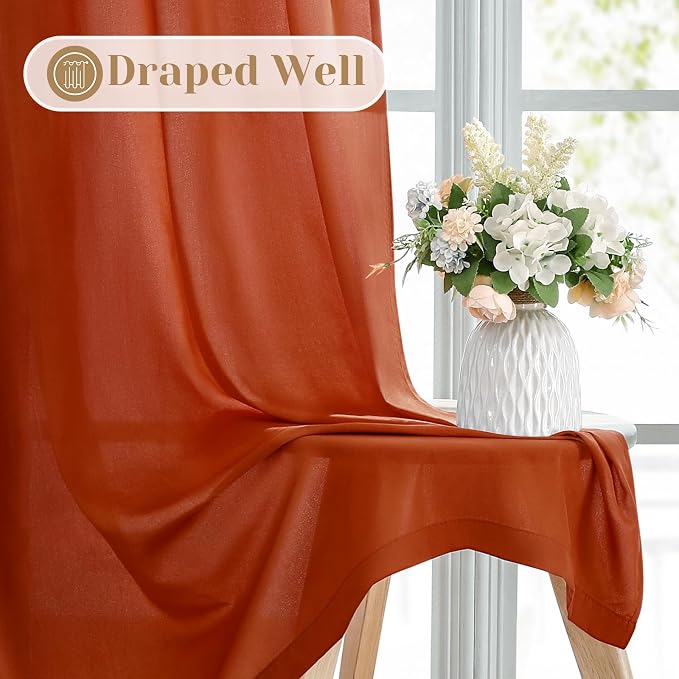 HOMEIDEAS Non-See-Through Fall Burnt Orange Privacy Sheer Curtains, 52 X 63 - Image 6