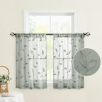 HOMEIDEAS Sage Green Sheer Kitchen Curtains 30 X 24 Inch Length 2 Panels - Image 2