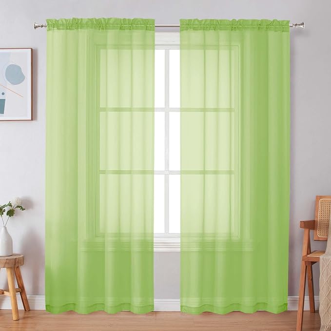 Simplebrand Lime Sheer Curtains 84 Inches Long, Light Filtering Rod Pocket - Image 3
