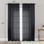 Black Sheer Curtain for Bedroom Living Room 78 Inches Long 2 Panels Set - Image 2