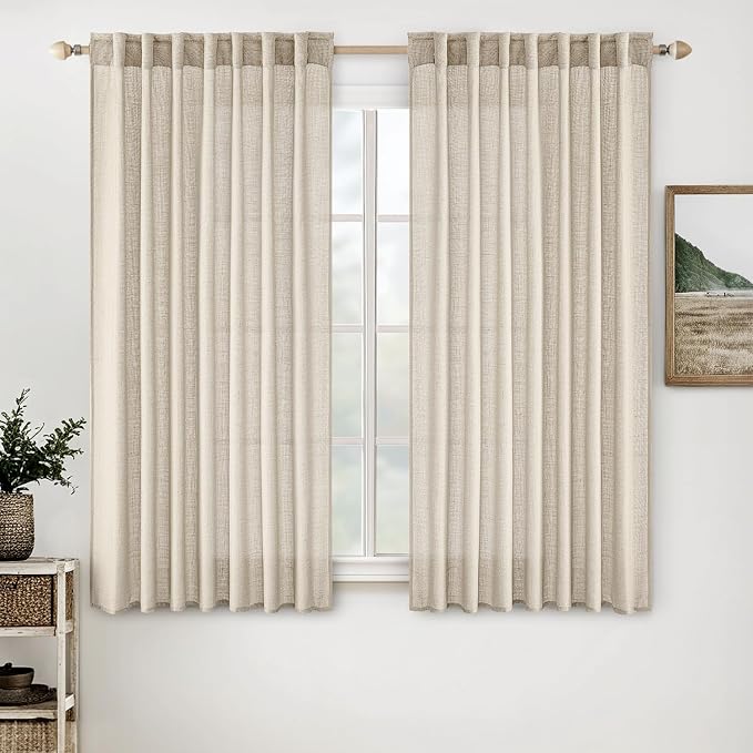 MIULEE Beige Linen Curtains 45 Inch Length 2 Panels by MIULEE