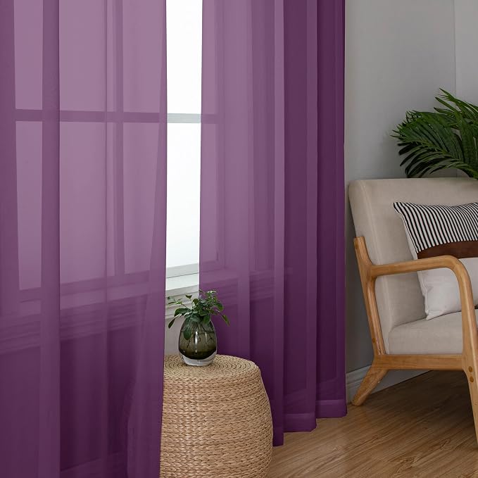 OWENIE Sheer Curtains 54 Inch Length 2 Panels Set, Plam Clear Sheer Short - Image 5