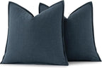MIULEE Decorative Linen Pillow Covers 16x16 Inch Navy Blue ​Boho Farmhouse​ - Image 6
