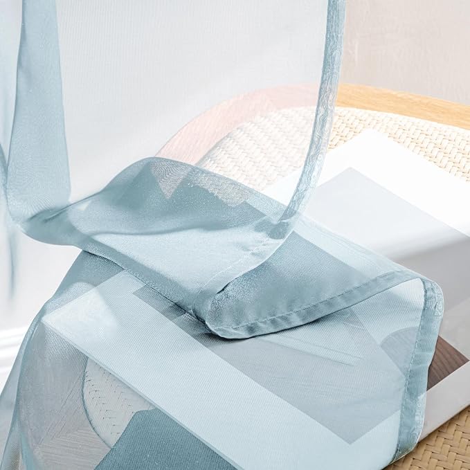 MIULEE Sky Blue Sheer Curtains 84 Inches Long, 4 Panels Set, Light Filtering - Image 7