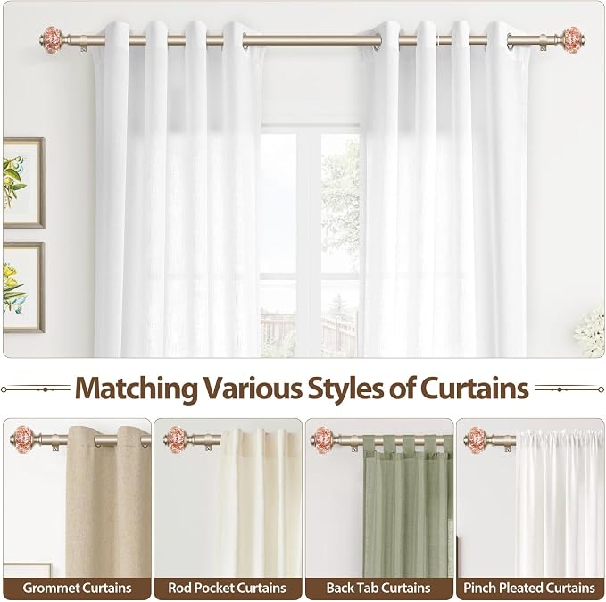 7/8 Inch Curtain Rods for Windows 66 to 120 Inch, USFOOK Telescoping Splicing - Image 5