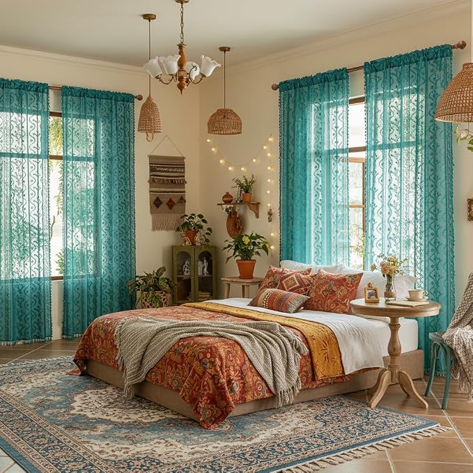 WAZZIO Boho Lace Curtains 2 Panels 96 Inch -Victorian Sheer Panel Drape French - Image 3