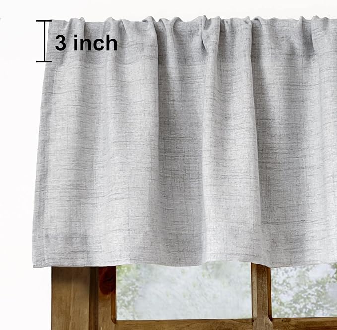 Faux Linen Valance for Windows Kitchen Living Room Valances Rod Pocket - Image 2
