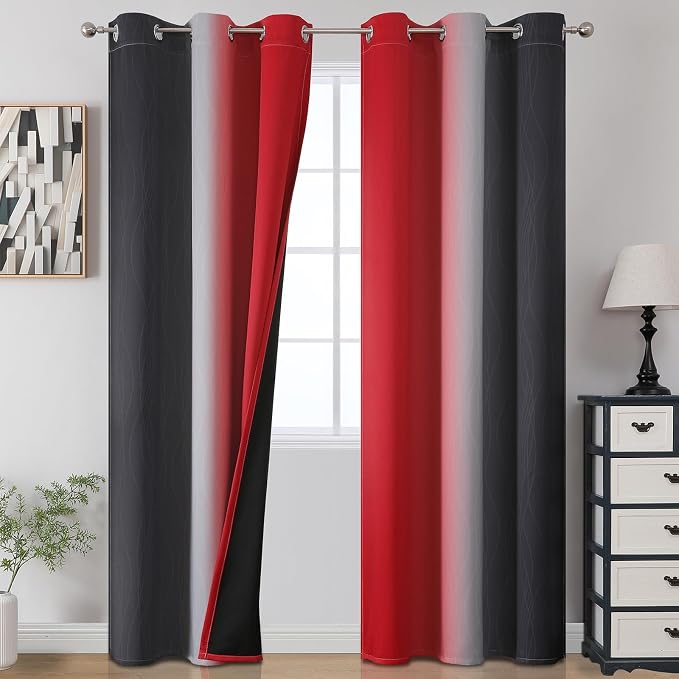 Estelar Textiler Black and Red Blackout Curtains, 100% Ombre Blackout Curtains by ESTELARTEXTILER