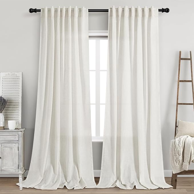Nanspring Extra Long Beige White Curtains 105 Inch Long 2 Panels by Nanspring
