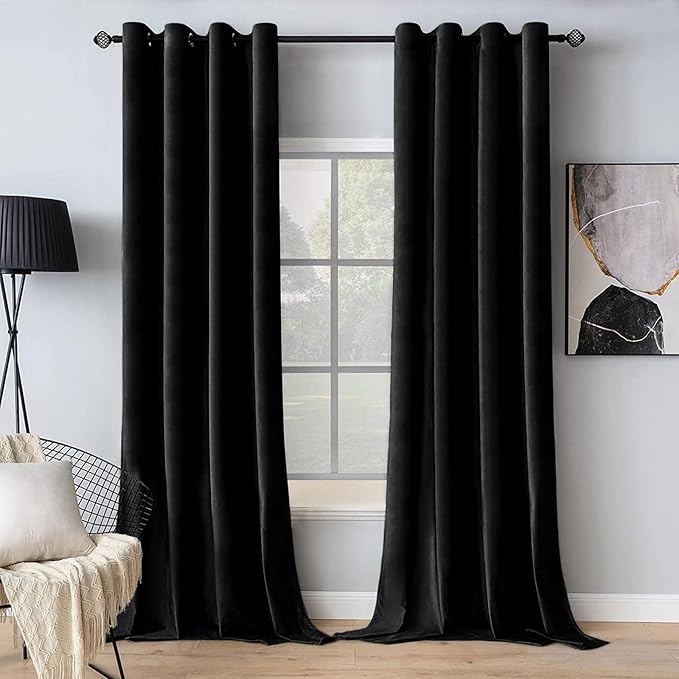MIULEE Black Out Velvet Curtains 96 Inch Length Halloween Room Darkening Long by MIULEE