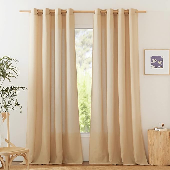 NICETOWN Linen Flax Semi Sheer Curtains 92" Length, Grommet Window Treatments by NICETOWN
