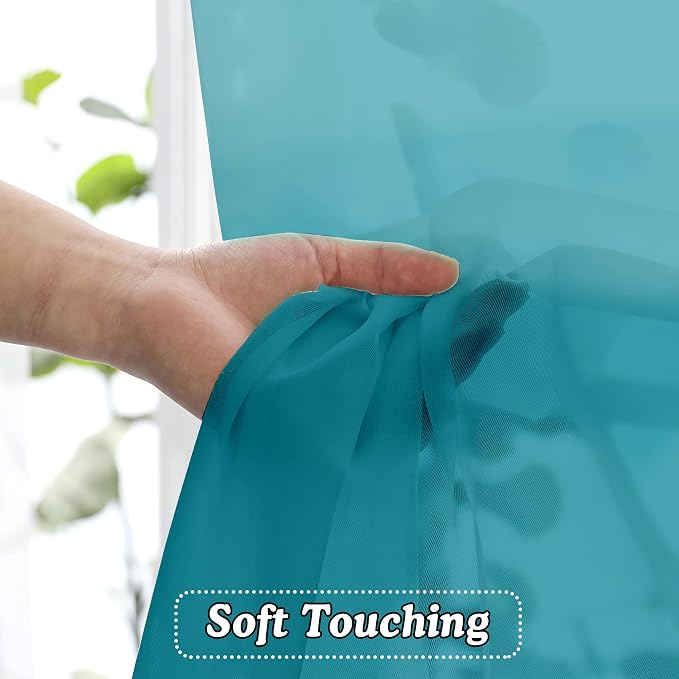 OVZME 2 Panels Turquoise Semi Sheer Valance - Image 4
