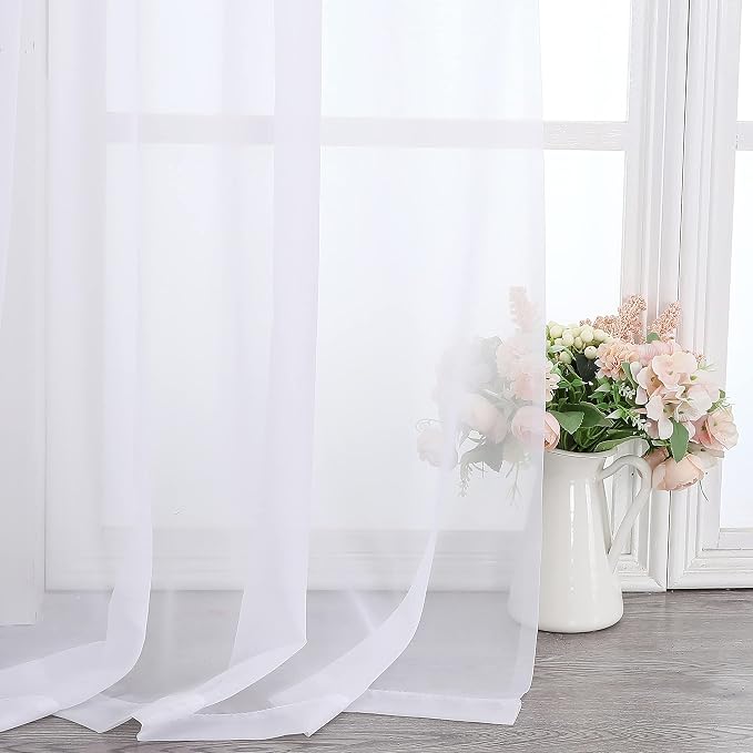 Simplebrand Sheer White Curtains 120 Inches Long, Extra Long Rod Pocket Solid by Simplebrand