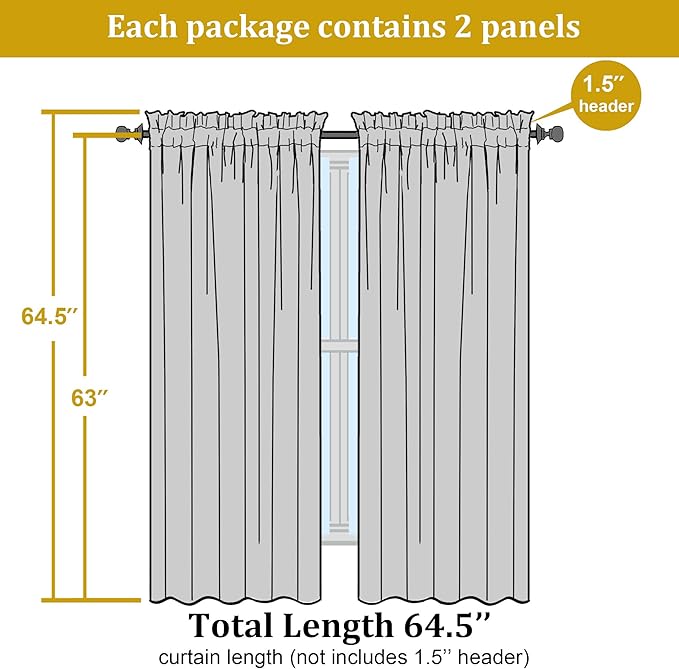 OWENIE Sheer Curtains 63 inch Length 2 Panels Set, Rod Pocket Voile Fimly Sheer - Image 8