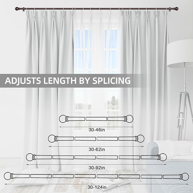 Thestoa Brown Curtain Rods for Windows 30-62 Inch, 5/8" Stainless Steel Small - Image 5
