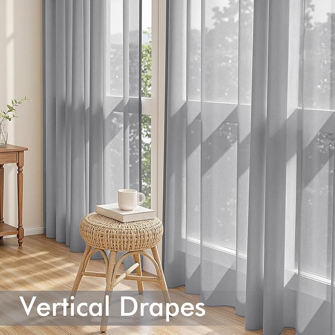 MIULEE Dark Grey Sheer Curtains 108 Inches Long, 4 Panels Set, Rod Pocket Light - Image 5