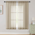 Sheer Taupe Curtains for Bedroom Living Room 63 Inch Length 2 Panels, Airy Soft by WelvetBLK