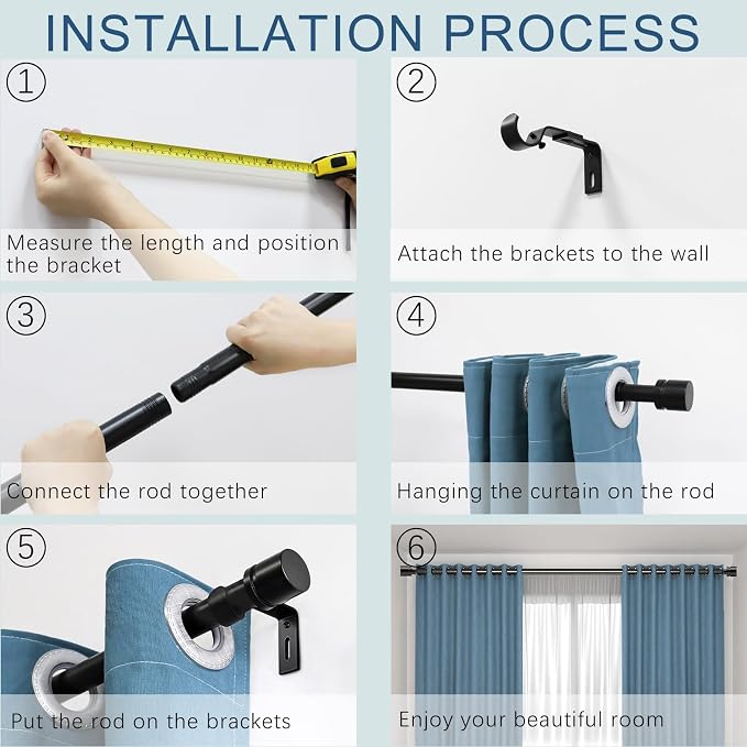 Byondeth Curtain Rods for Windows 16 to 48 or 60 Inches Max 2 Pack Adjustable - Image 8