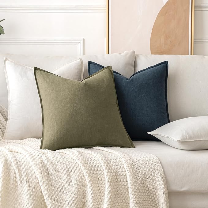 MIULEE Decorative Linen Pillow Covers 20x20 Inch Navy Blue ​Boho Farmhouse​ - Image 4