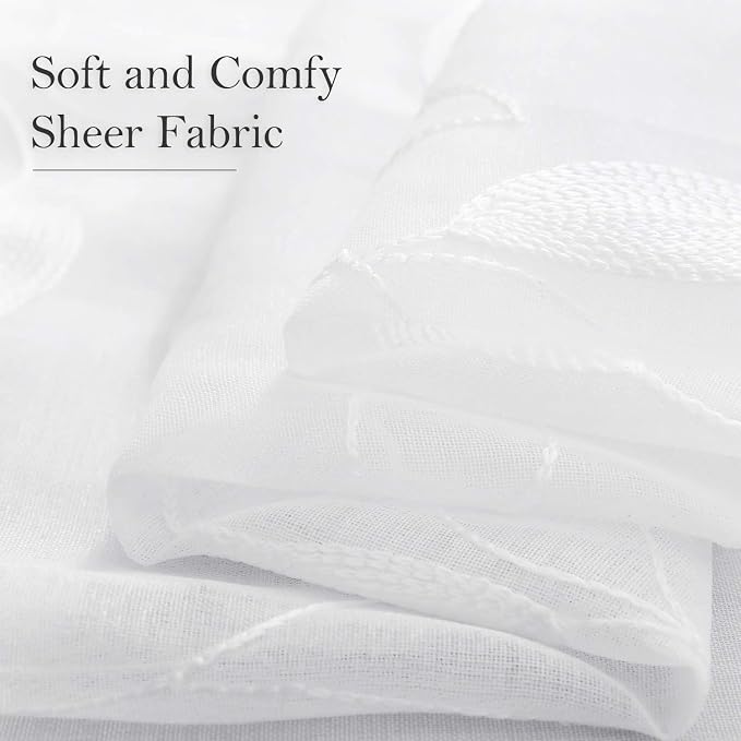 HOMEIDEAS White Sheer Kitchen Curtains 52 x 54 Inch Length 2 Panels Embroidered - Image 4