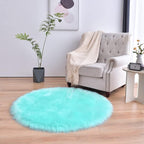 duduta Turquoise Blue Faux Sheepskin Round Rug 4x4 ft, Fluffy Shag Fur Bedroom by duduta
