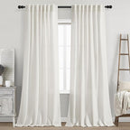 Nanspring Cream Linen Back Tab Curtains 86 Inch Length by Nanspring