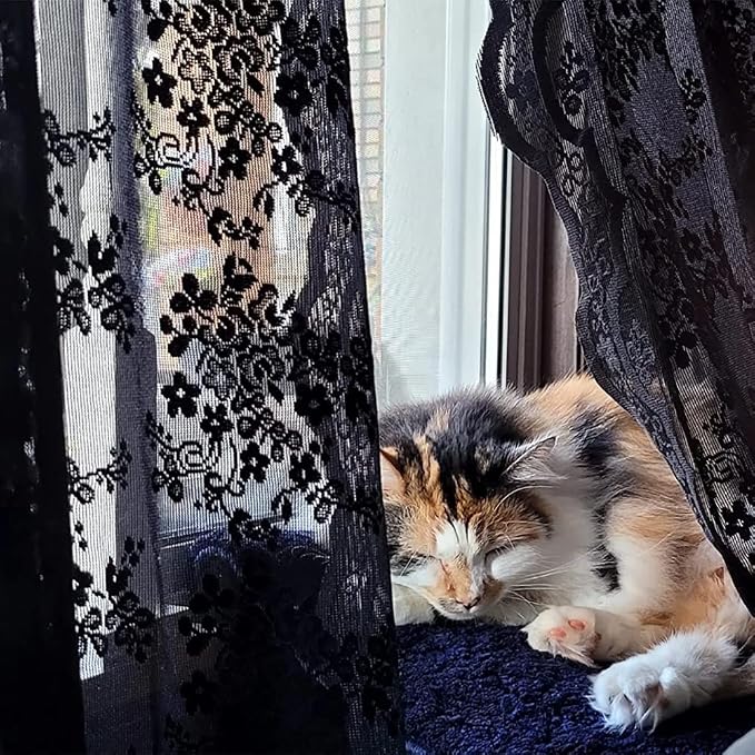 YJ YANJUN Vintage Lace Curtains 54 inch Length Victorian Floral Pattern Goth - Image 4