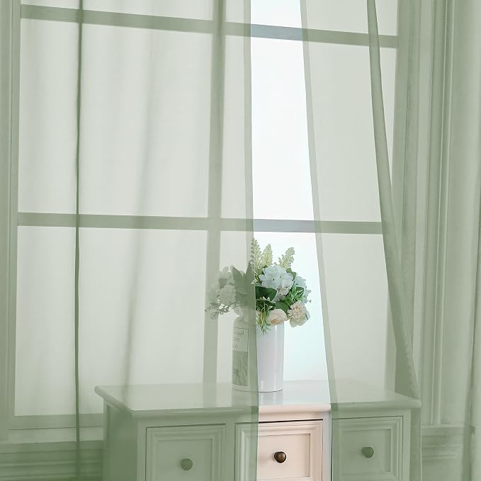 OVZME Sage Green Sheer Curtains 78 Inches Long 2 Panels - Image 2