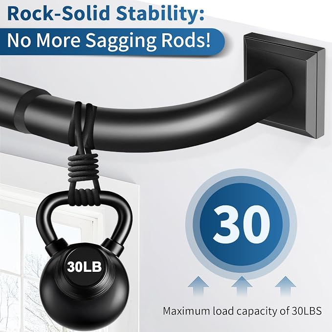 Black Curtain Rods for Windows 66-152Inch Heavy Duty Wrap Around Blackout - Image 5