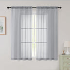 Sheer Light Grey Curtains for Bedroom Living Room 54 Inch Length 2 Panels Set by WelvetBLK