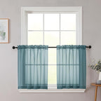 Kitchen Curtains 24 Inch Length Tier 2 Pieces, Dusty Blue Sheer Curtain Solid by WelvetBLK