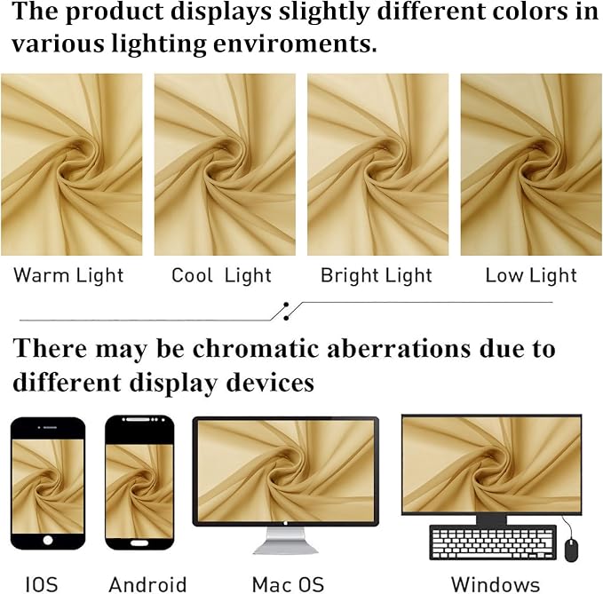 Lecloud Gold Sheer Curtains 78 Inches Long 2 Panels, Breathable Solid Voile - Image 7