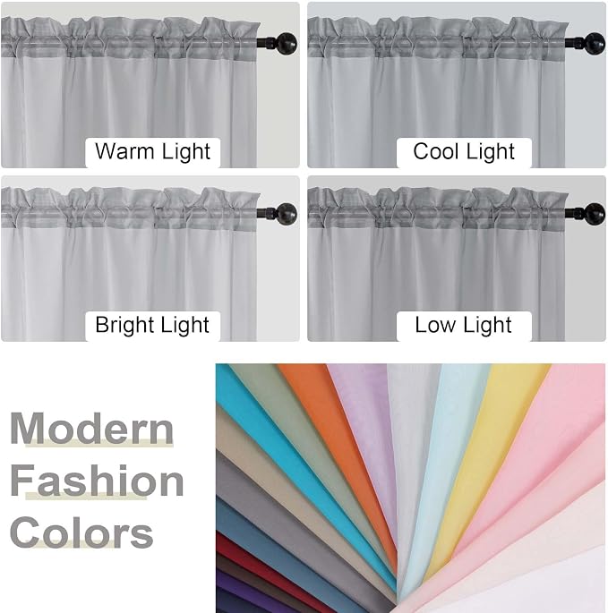 Light Grey Valances for Windows, Light Grey Sheer Curtains 14 Inch Length 2 - Image 5