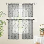 HOMEIDEAS Grey Sheer Kitchen Curtains 30 X 36 Inch Length 2 Panels Embroidered - Image 5