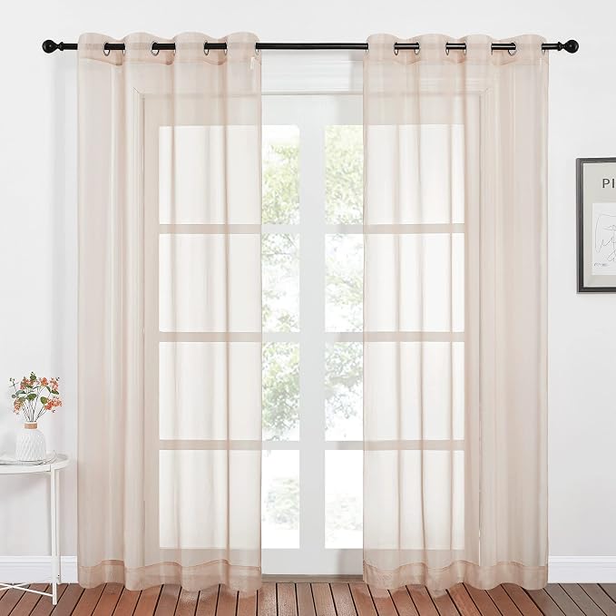 NICETOWN Sheer Taupe Curtains for Bedroom 120 inches Long, Grommet Elegant by NICETOWN