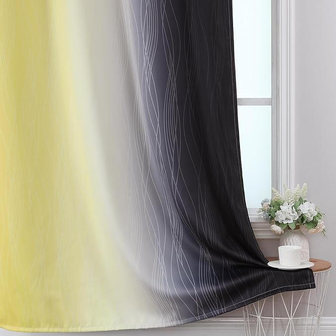 Estelar Textiler Black and Yellow Ombre Blackout Curtains 90 Inch Length 2 - Image 6