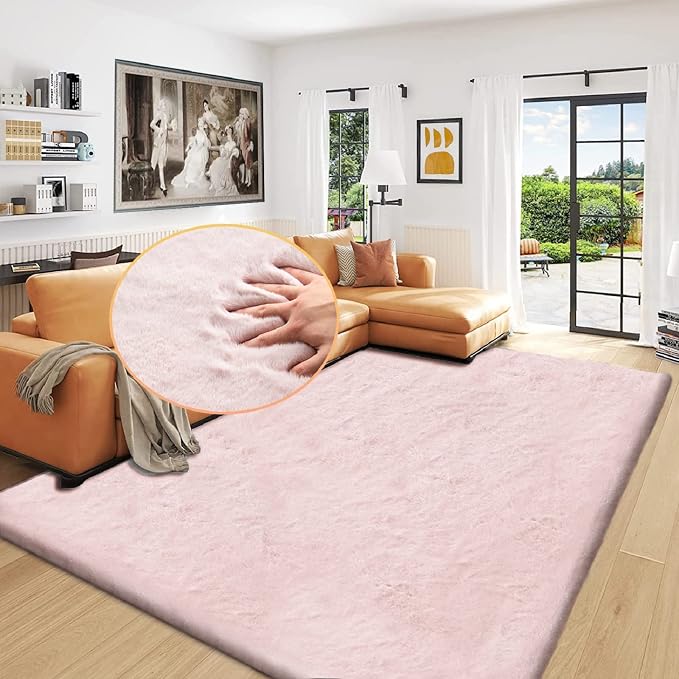 ORINOVA Shag Rug 6x9 Area Rugs for Living Room Pink Fuzzy Washable Faux Rabbit by ORINOVA