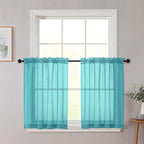 Turquoise Kitchen Curtains 30 Inch Length Tier 2 PCS, Solid Soft Half Curtains by WelvetBLK