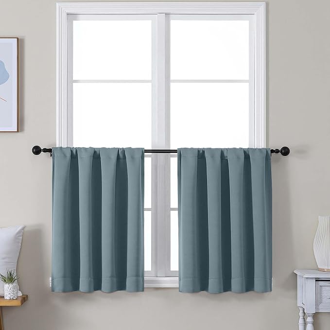 Simplebrand Ava Stone Blue Short 30 Inches Blackout Curtain 2 Panels Set by Simplebrand
